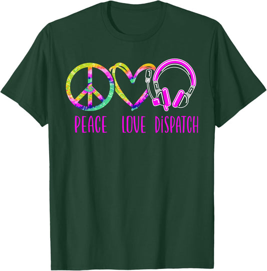 911 Dispatcher Thin Gold Yellow Line Tie Dye Peace Love T-Shirt - T-Shirt | Forest