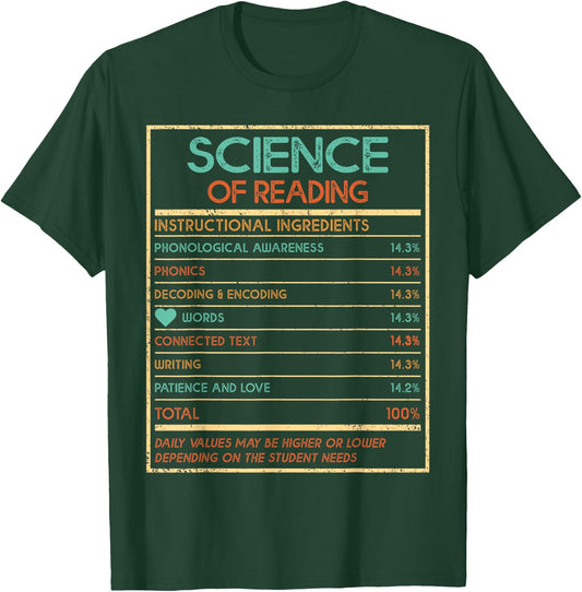 Reading Teacher Funny Science Of Reading Nutrition Facts Women Kids T-Shirt - T-Shirt | Forest