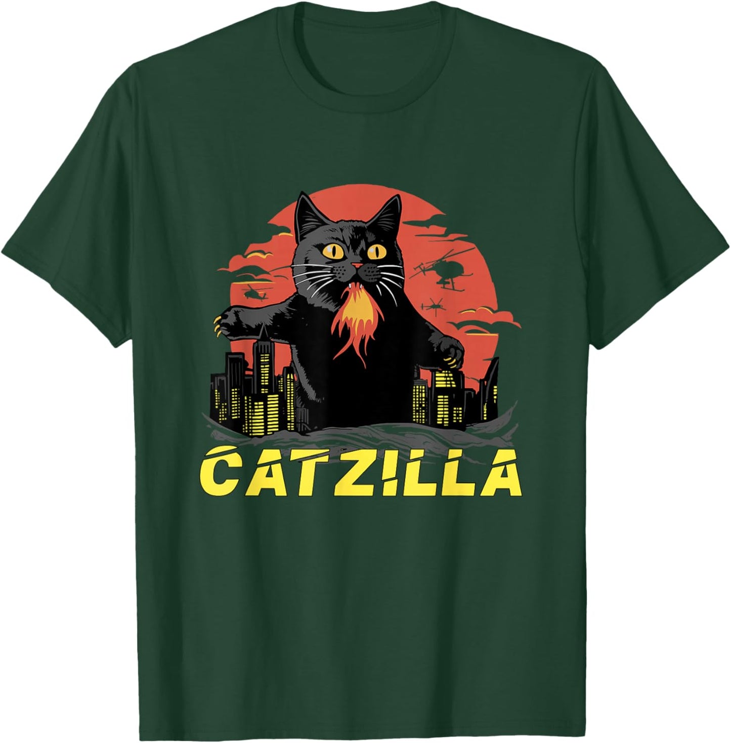 Japanese Cat Sunset Catzilla T-Shirt - T-Shirt | Forest