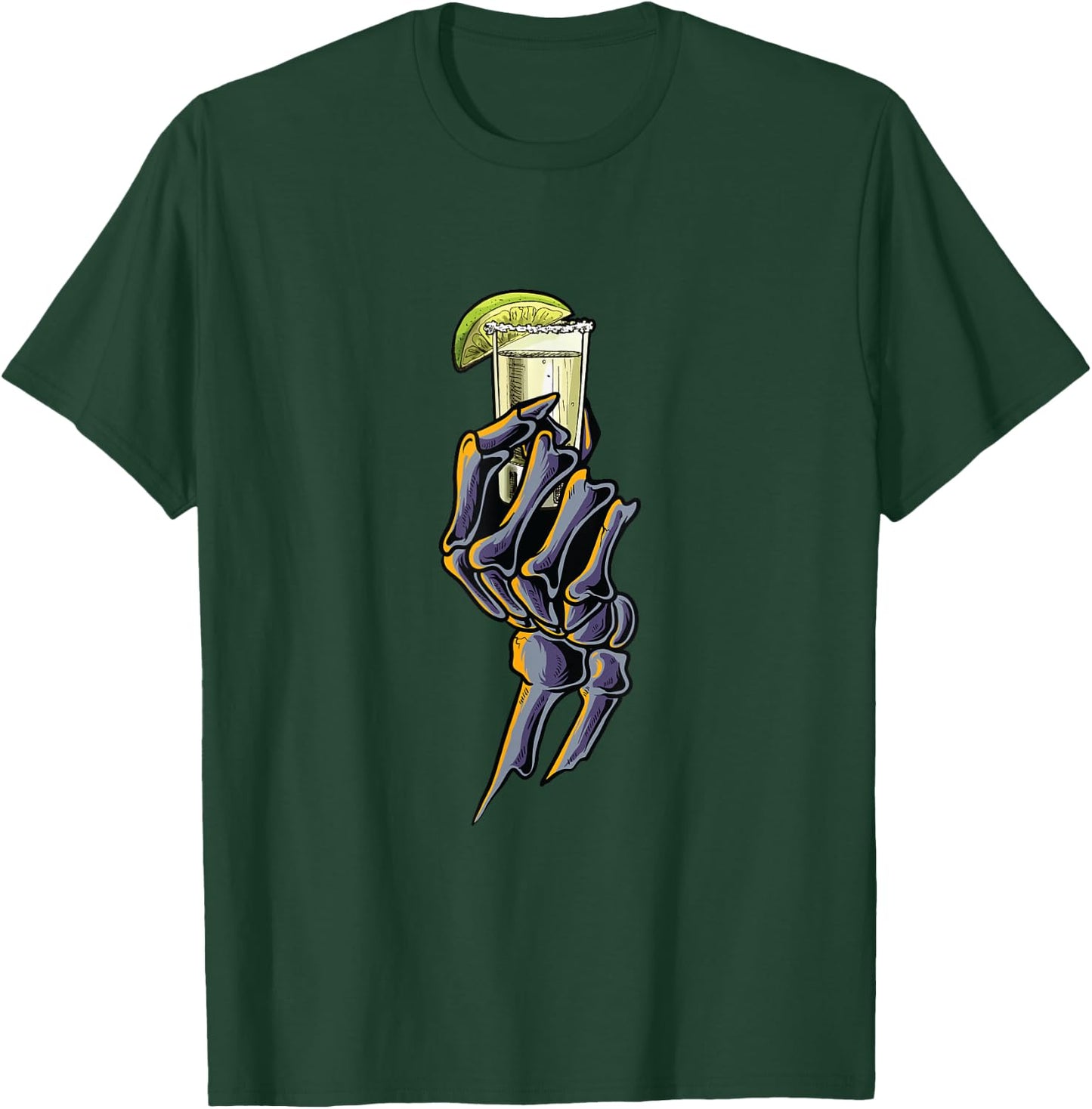 Funny Skeleton Hand With Tequila | Alcohol Party T-Shirt - T-Shirt | Forest