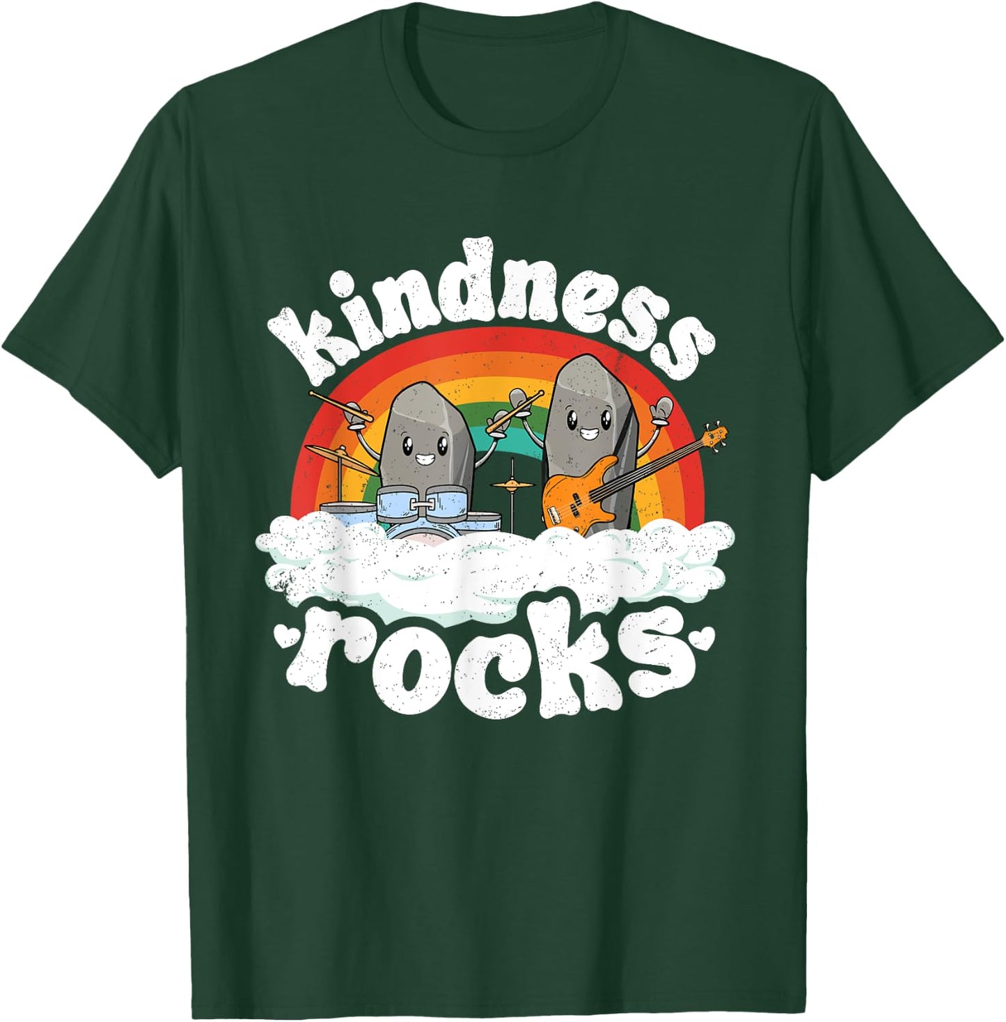 Anti Bullying Rainbow Hippie Music Teacher Kindness Rocks Women Kids T-Shirt - T-Shirt | Forest