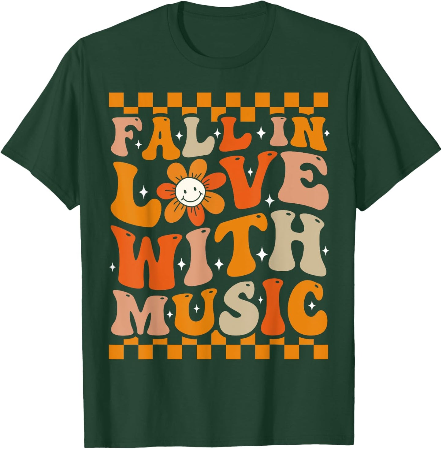 Fall In Love With Music Groovy Thanksgiving Music Teacher Men Women Girls Kids T-Shirt - T-Shirt | Forest