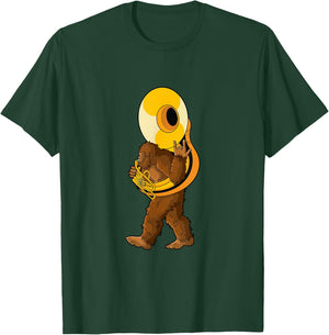 Marching band gifts for musicians Bigfoot Playing Sousaphone Instrument Tuba T-Shirt - T-Shirt | Forest