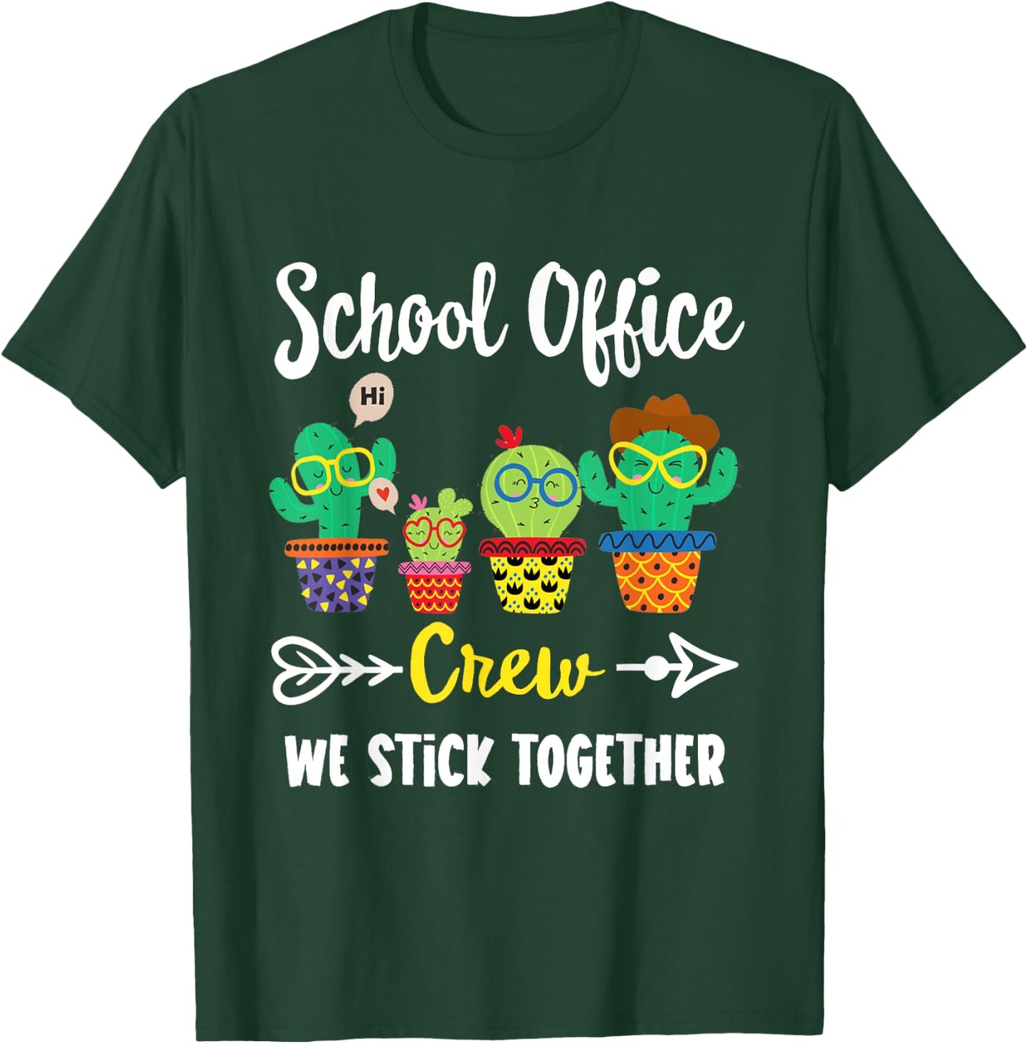 Matching Teacher Back to School Gifts School Office Crew, Funny Cactus Team School Office Squad Black T-Shirt - T-Shirt | Forest