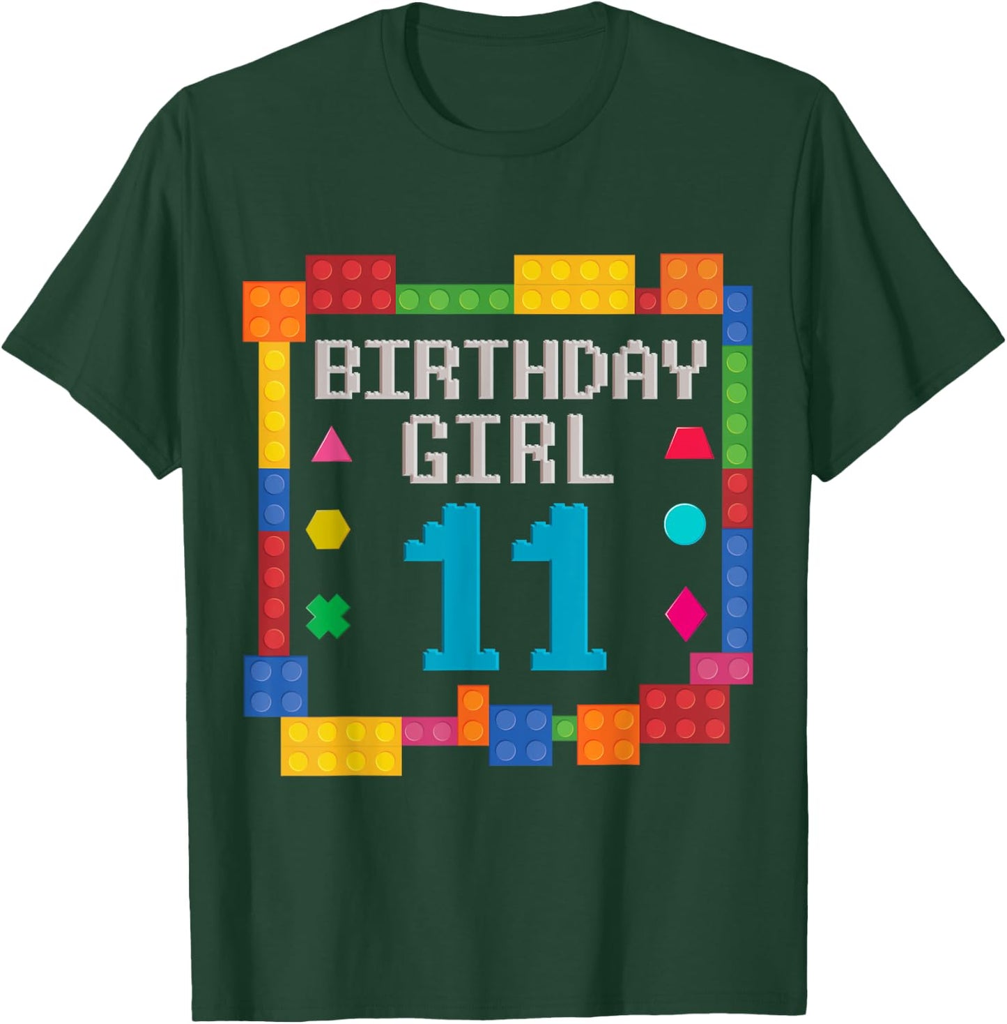 Cute 11th Birthday Gift 11 Years Old Block Building Girl Kid T-Shirt - T-Shirt | Forest