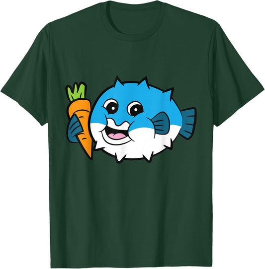 Pufferfish Eating Carrot Meme Funny Pufferfish T-Shirt - T-Shirt | Forest
