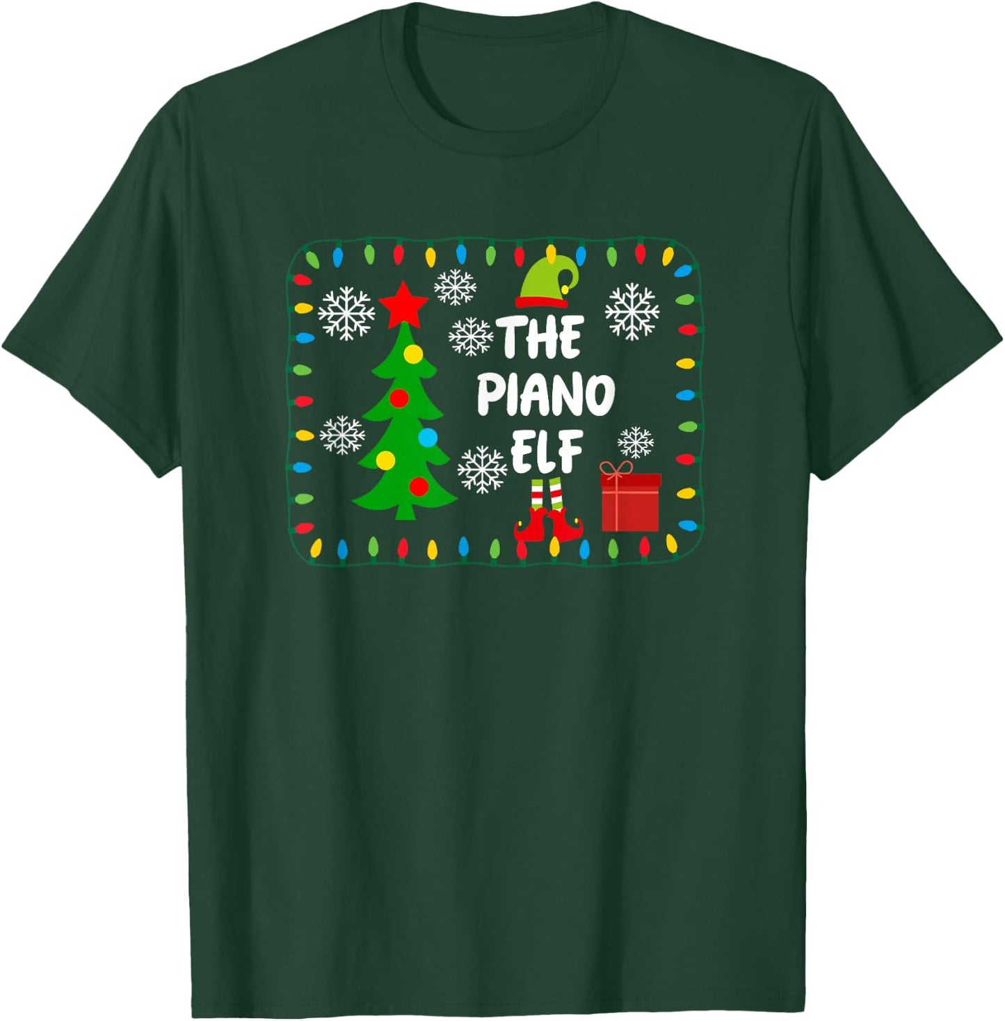 The Piano Elf - Cute Xmas Tree Lights Friends - Pianist T-Shirt - T-Shirt | Forest