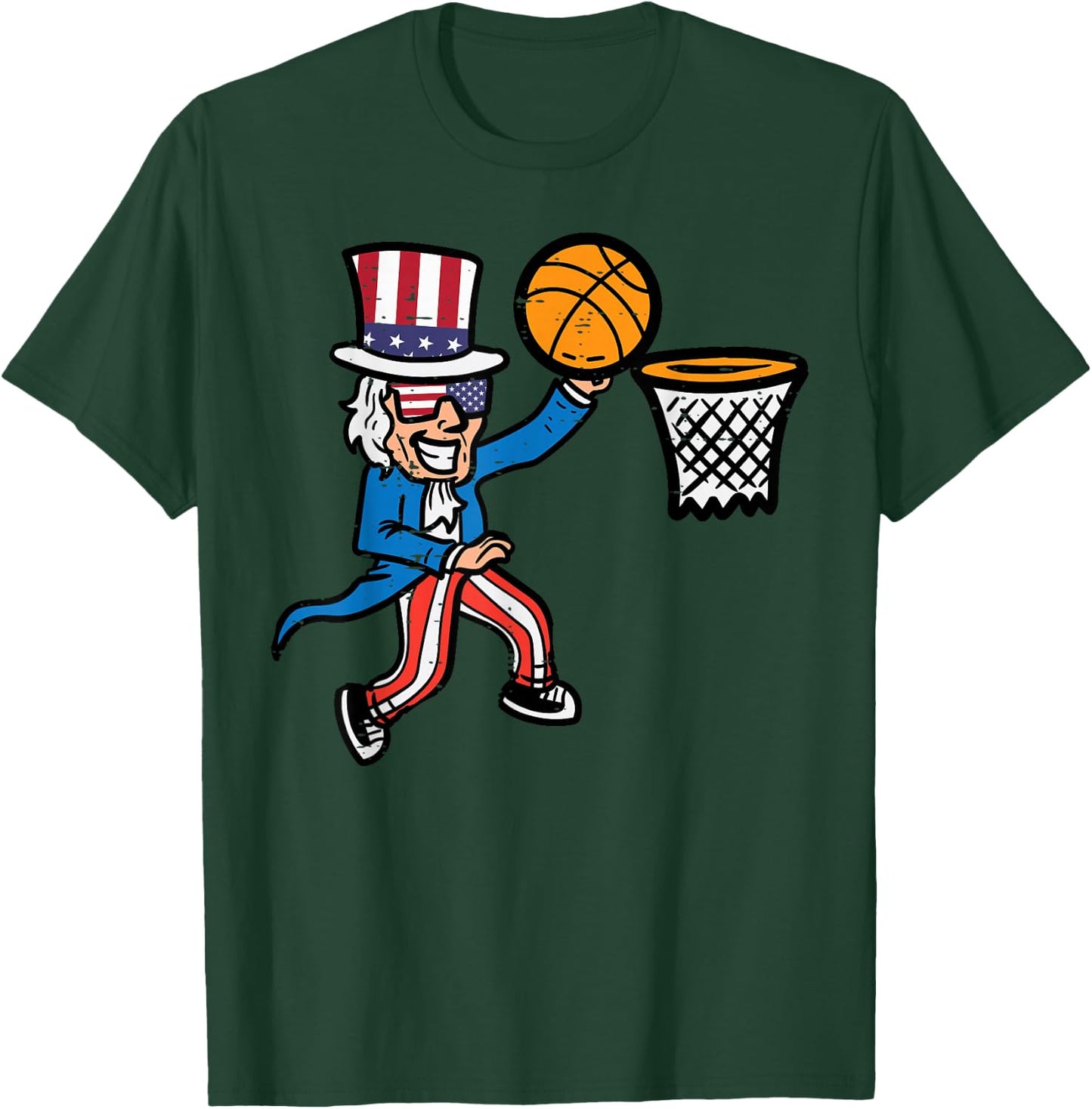 4th Of July Basketball Uncle Sam America Men Boys Kids Teens T-Shirt - T-Shirt | Forest