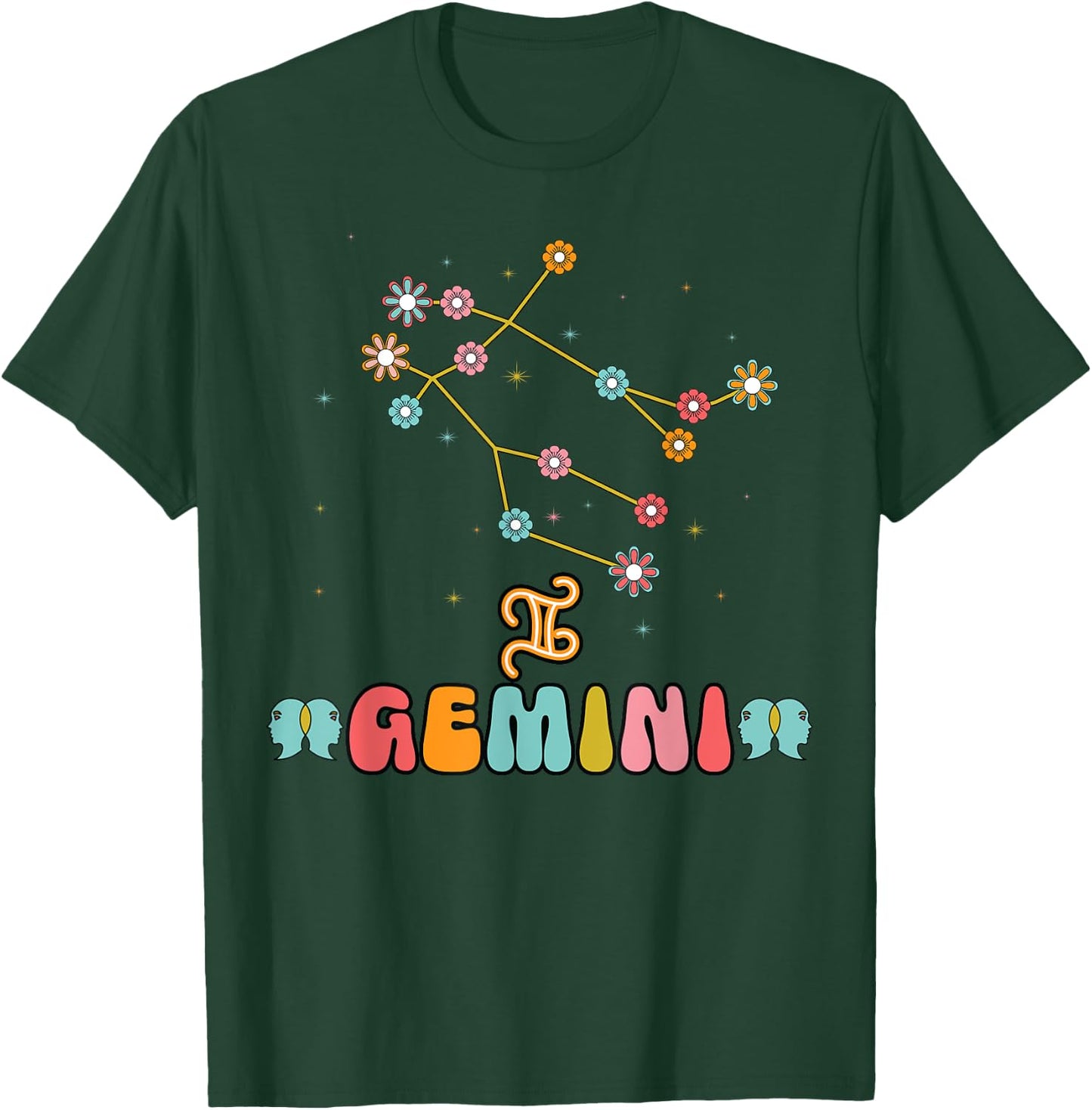 Gemini Constellation Zodiac May June Birthday Retro Floral T-Shirt - T-Shirt | Forest