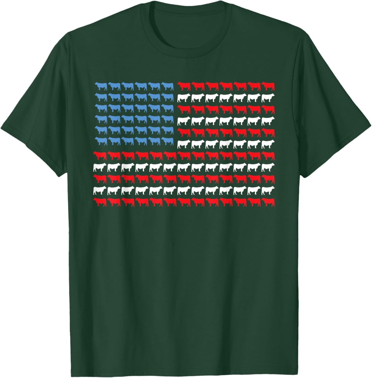 Cow American Flag Heifer Us 4th of July Farm Cattle USA Cow T-Shirt - T-Shirt | Forest
