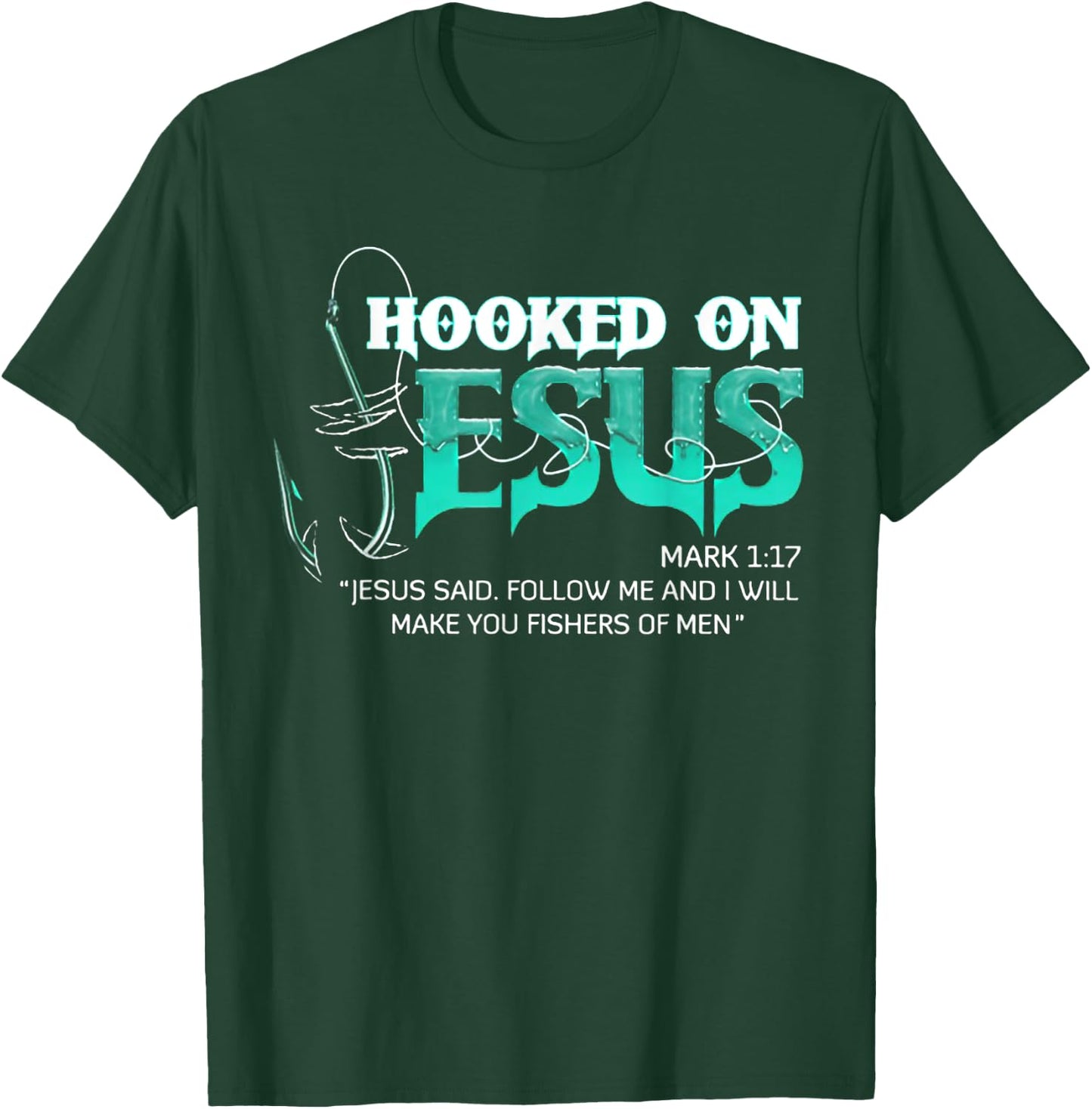 Funny Hooked On Jesus Shirt - Men's Black Fishing - Short Sleeve - - Small T-Shirt - T-Shirt | Forest