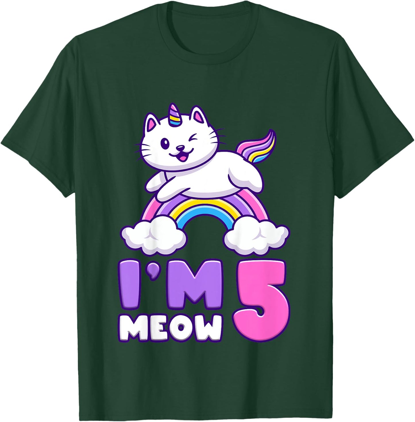 Birthday girl 5 years old, cat, unicorn, 5th birthday T-Shirt - T-Shirt | Forest
