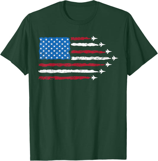 Patriotic Red White Blue USA Flag Fighter Jets 4th of July T-Shirt - T-Shirt | Forest