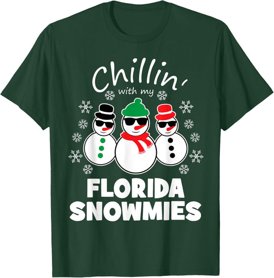 Chillin With My Florida Snowmies Funny Christmas T-Shirt - T-Shirt | Forest