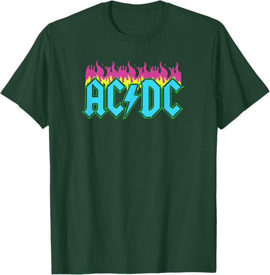 Official AC/DC Rock Music Band Neon Flames Logo T-Shirt - T-Shirt | Forest