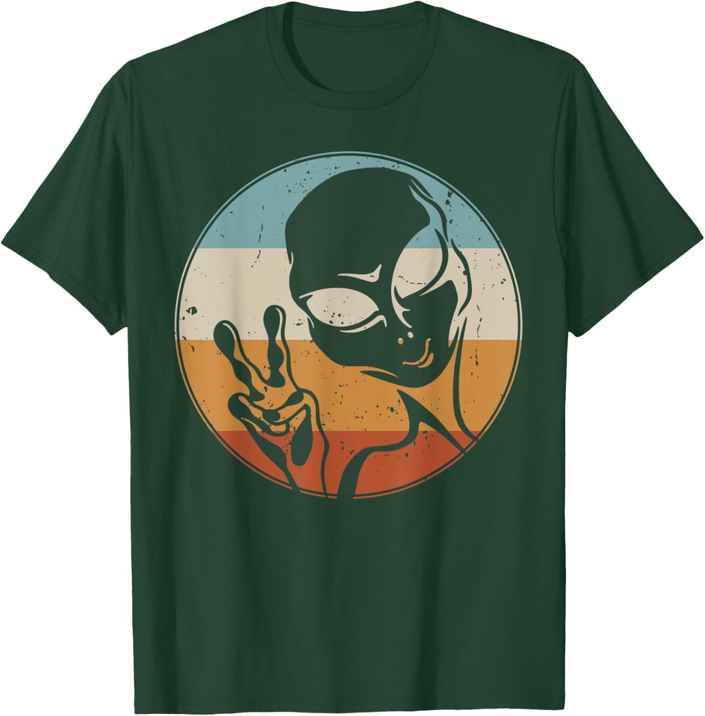 Retro Vintage Alien Peace Hand UFO Space Lovers T-Shirt - T-Shirt | Forest