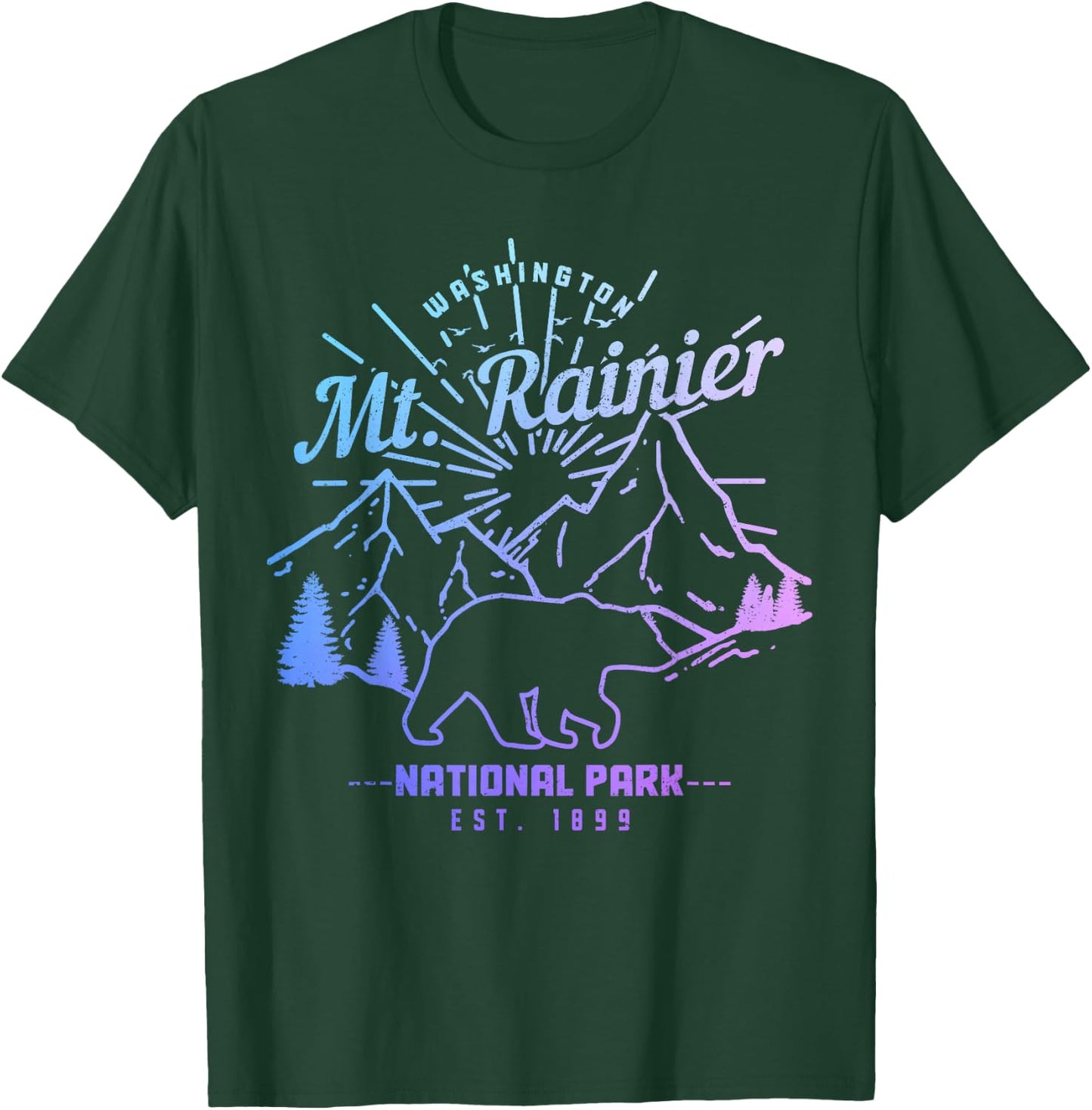 Mt. Rainier Washington Vintage Mountain National Park PNW T-Shirt - T-Shirt | Forest