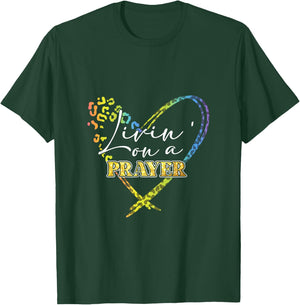 Livin' on a prayer leopard heart Christian proverb 31 women T-Shirt - T-Shirt | Forest