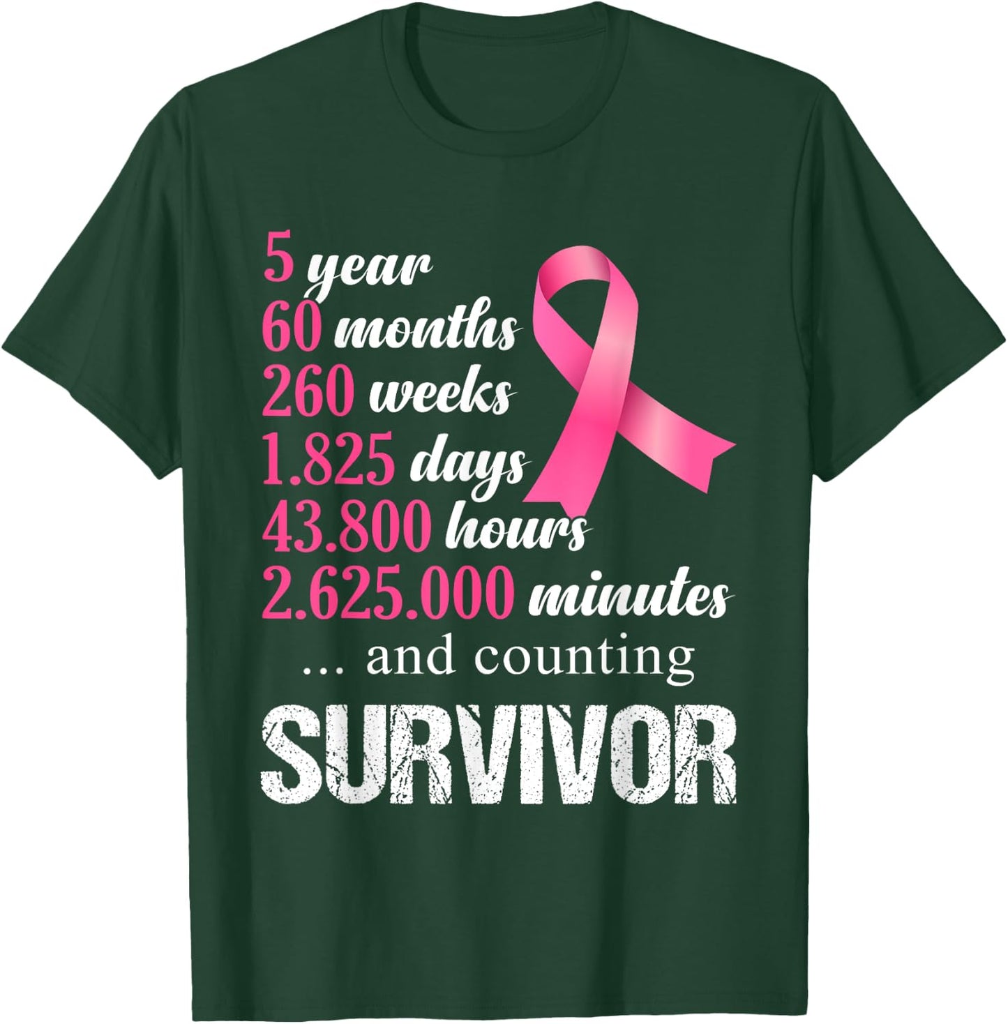 5 Year Survivor Breast Cancer Awareness Pink Ribbon T-Shirt - T-Shirt | Forest