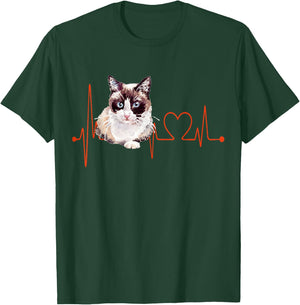 Snowshoe Cat Heartbeat EKG Funny I Love My Cat T-Shirt - T-Shirt | Forest