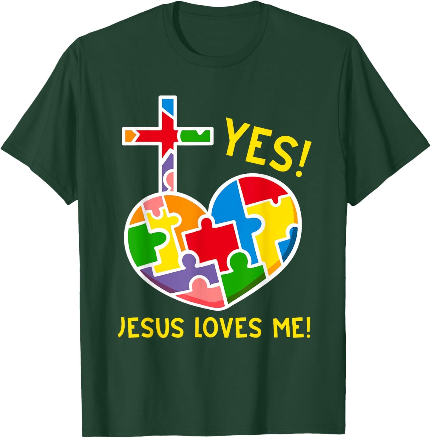 Yes, Jesus Loves Me Funny Puzzles Autism Awareness Kids T-Shirt - T-Shirt | Forest