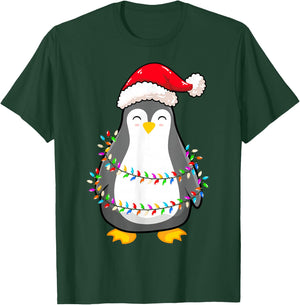 Christmas Lights Penguin Wearing Xmas Hat - Penguin Lover T-Shirt - T-Shirt | Forest