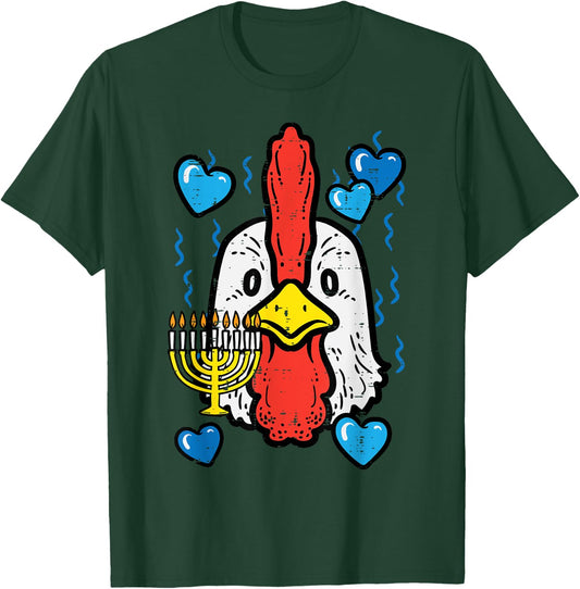 Hanukkah Chicken Face Chanukah Farm Jew Women Girls Boys Kid T-Shirt - T-Shirt | Forest