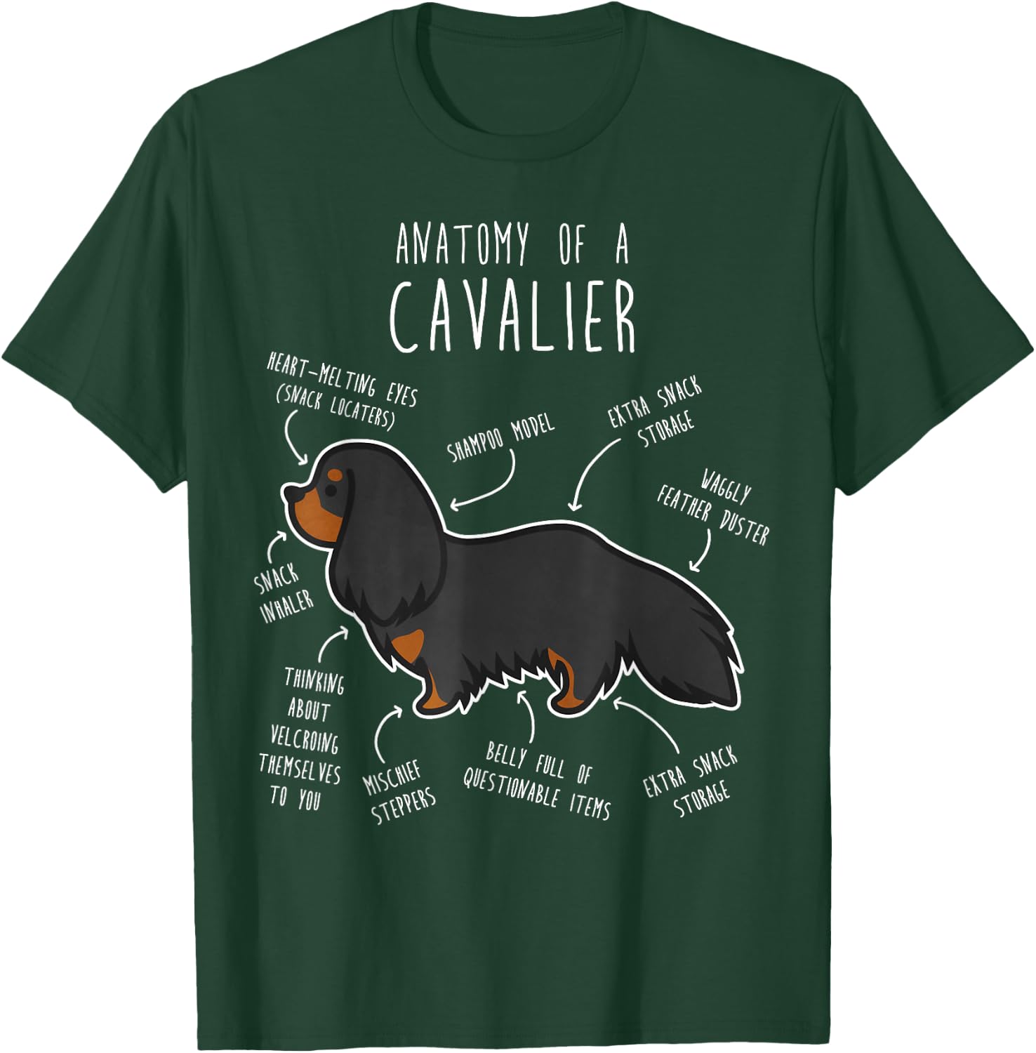Cavalier King Charles Spaniel Dog Black Tan Funny Anatomy Women Girls Kids T-Shirt - T-Shirt | Forest