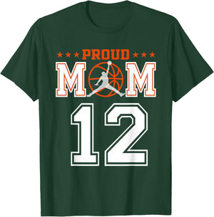 Custom Number 12 Proud Basketball Mom Personalized Sport Lov T-Shirt - T-Shirt | Forest