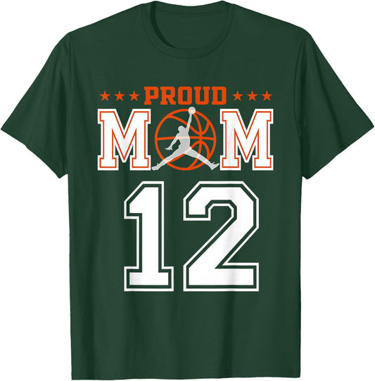 Custom Number 12 Proud Basketball Mom Personalized Sport Lov T-Shirt - T-Shirt | Forest