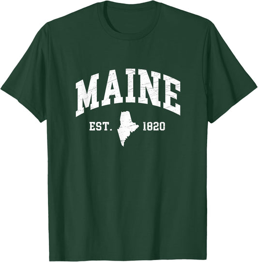 Maine - Est. 1820 - Distressed/Worn Design Style - Classic T-Shirt - T-Shirt | Forest