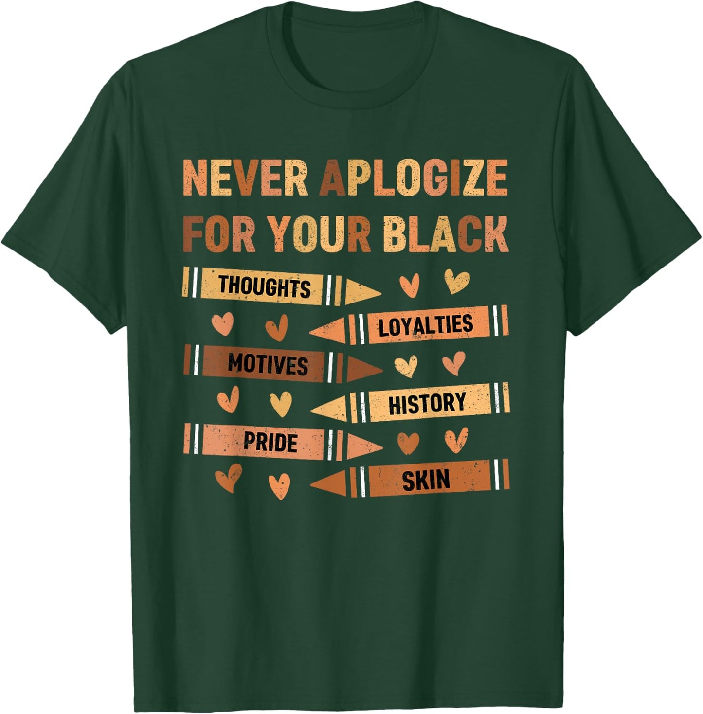 Melanin Never Apologize Kids Black History Month Hearts T-Shirt - T-Shirt | Forest