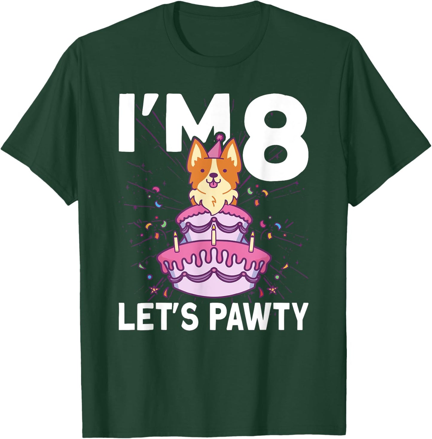 I'm 8 bday Dog party Kids 8th Birthday Corgi Dog T-Shirt - T-Shirt | Forest