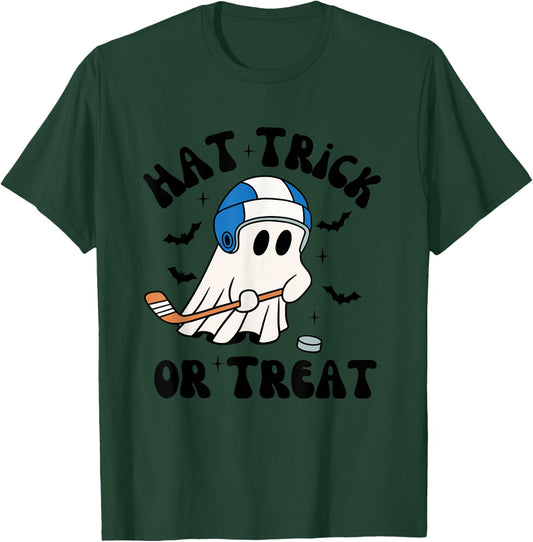 Hat Trick or Treat, Hilarious Hockey Halloween Family Shirt T-Shirt - T-Shirt | Forest