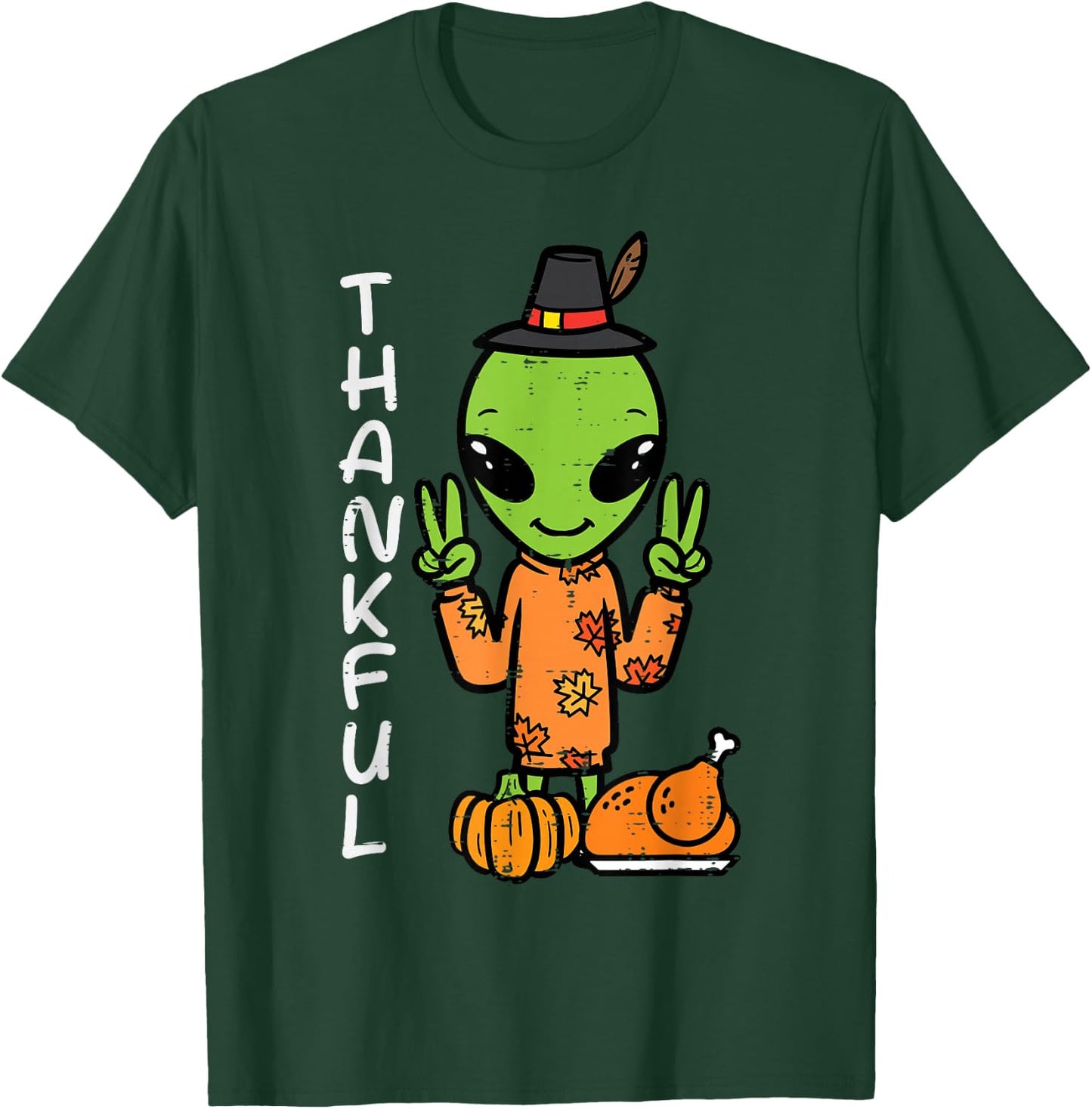 Thanksgiving Alien Peace Thankful Fall Space Kids Men Women T-Shirt - T-Shirt | Forest