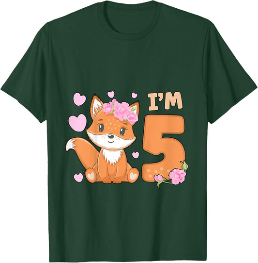5th Fox Birthday Party Five Year Old Girl Fox Birthday T-Shirt - T-Shirt | Forest