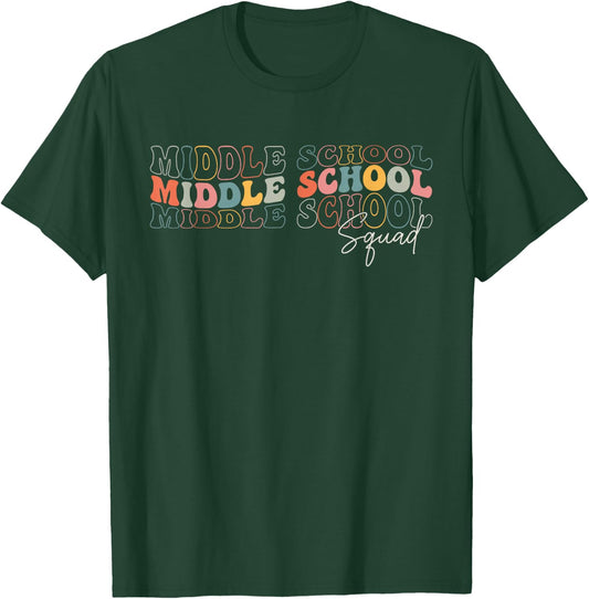 Funny Middle School Squad Retro Groovy Design For Teachers T-Shirt - T-Shirt | Forest