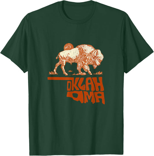 Oklahoma Map Bison Buffalo Oklahoma Souvenir Vintage T-Shirt - T-Shirt | Forest
