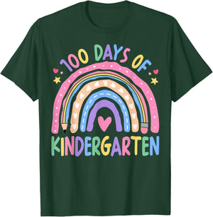 100th Day of Kindergarten Teacher Kids 100 Days Smarter T-Shirt - T-Shirt | Forest