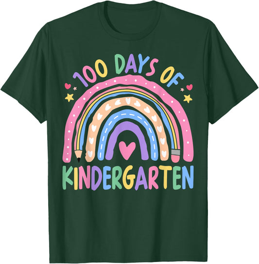 100th Day of Kindergarten Teacher Kids 100 Days Smarter T-Shirt - T-Shirt | Forest