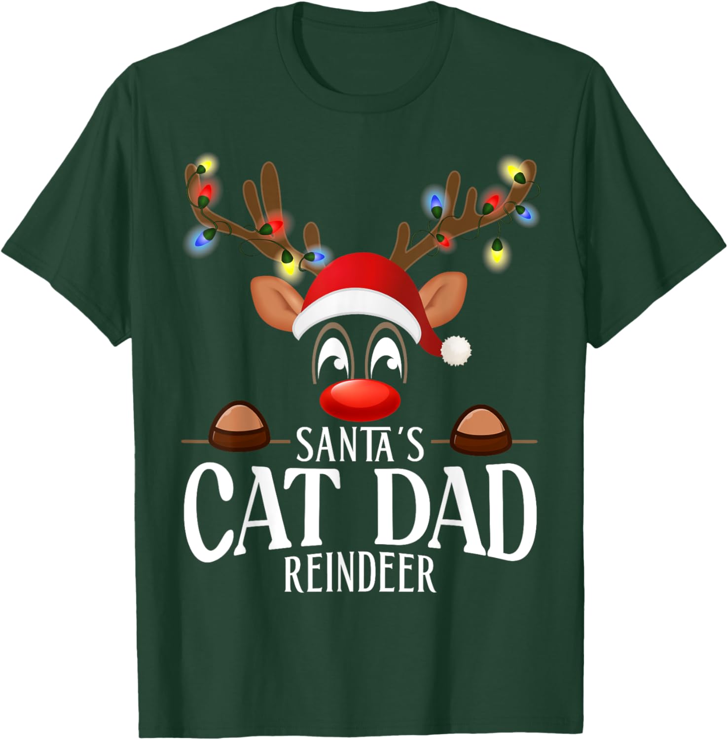 Santa's Cat dad Reindeer Funny XMas Matching PJS T-Shirt - T-Shirt | Forest