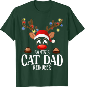 Santa's Cat dad Reindeer Funny XMas Matching PJS T-Shirt - T-Shirt | Forest