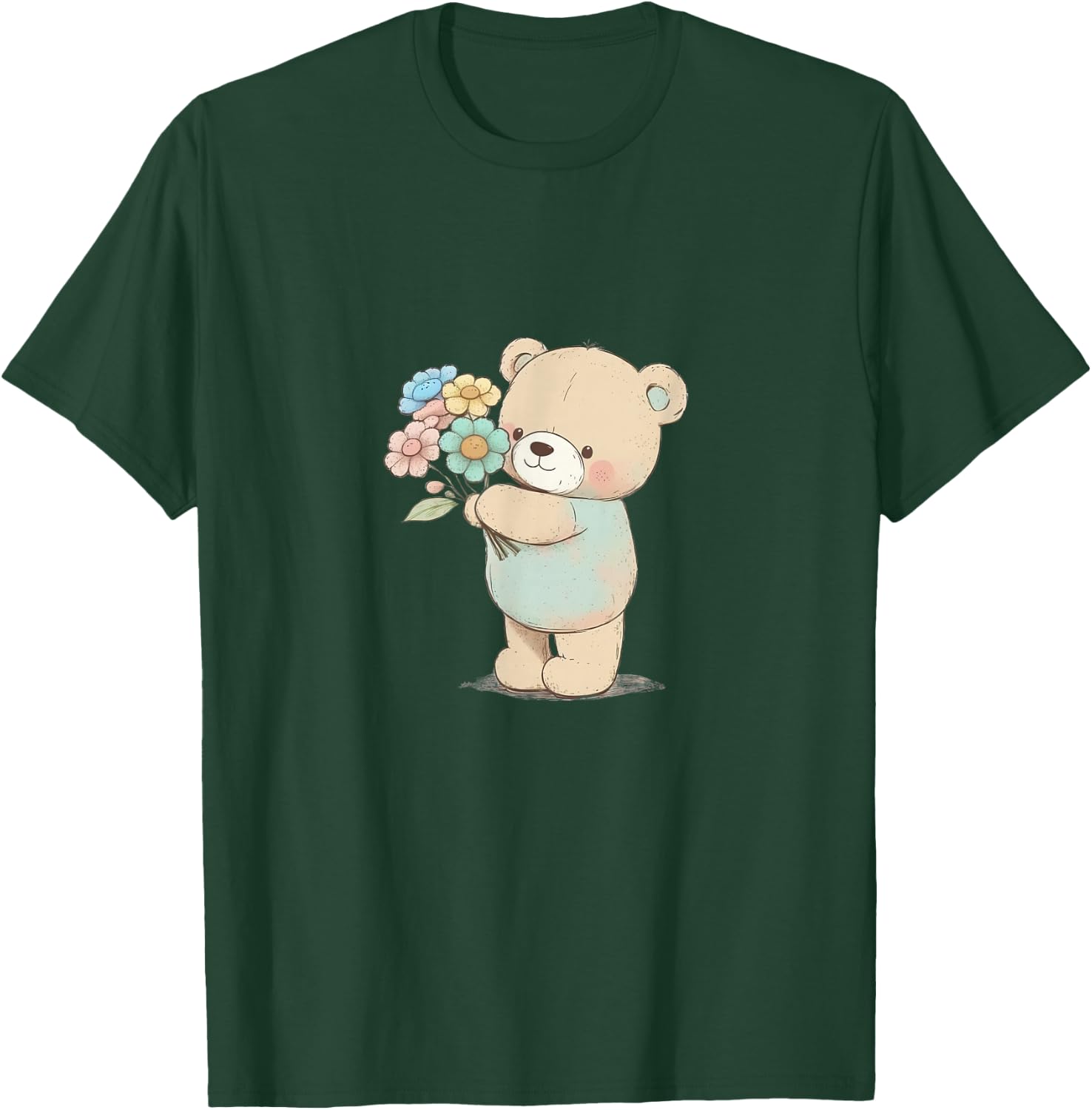 Cartoon Bear with Flowers T-Shirt - T-Shirt | Forest