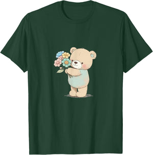 Cartoon Bear with Flowers T-Shirt - T-Shirt | Forest