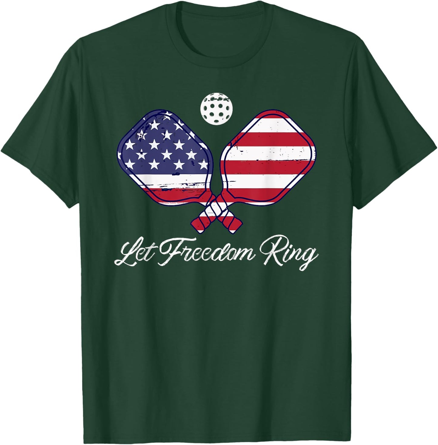 Patriotic Pickleball Let Freedom Ring 4th of July Pickleball Kids Men T-Shirt - T-Shirt | Forest