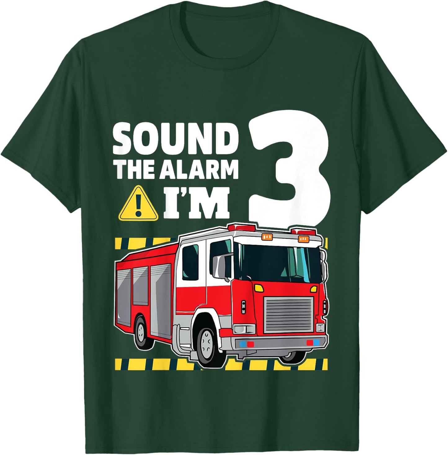 Kids 3rd Birthday Boy Fire Truck 3 Three Year Old Firefighter T-Shirt - T-Shirt | Forest