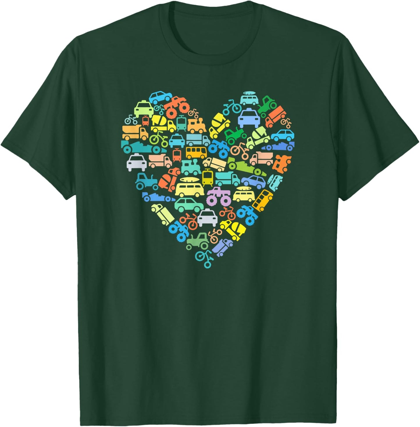 RST Creative Kids Kids Transportation Heart Love Truck Car Train Vehicles Birthday T-Shirt - T-Shirt | Forest