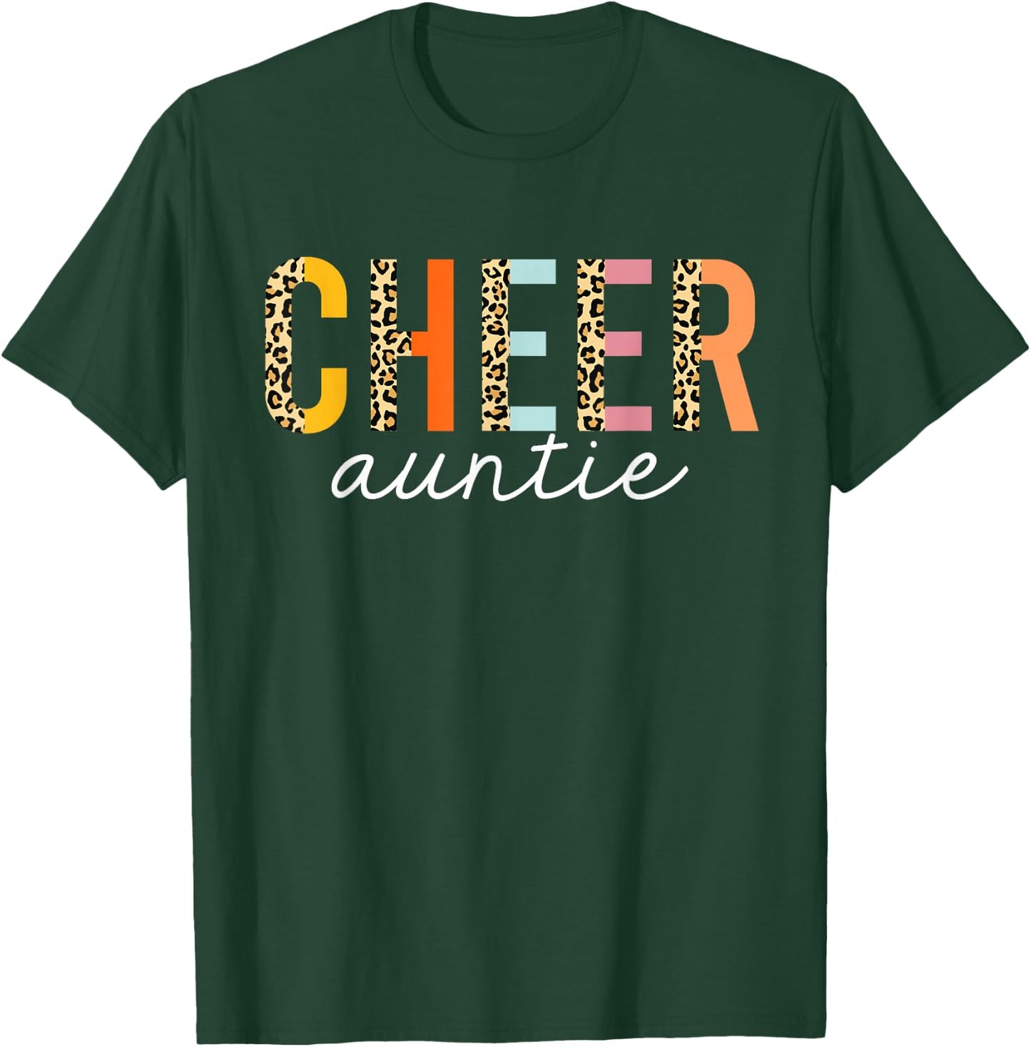 Cheer Auntie Leopard Cheerleader Girl Cheerleading Aunt T-Shirt - T-Shirt | Forest