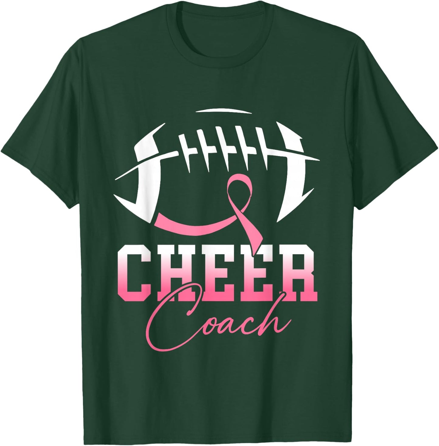 Football Cheer Coach Pink Ribbon Breast Cancer Awareness T-Shirt - T-Shirt | Forest
