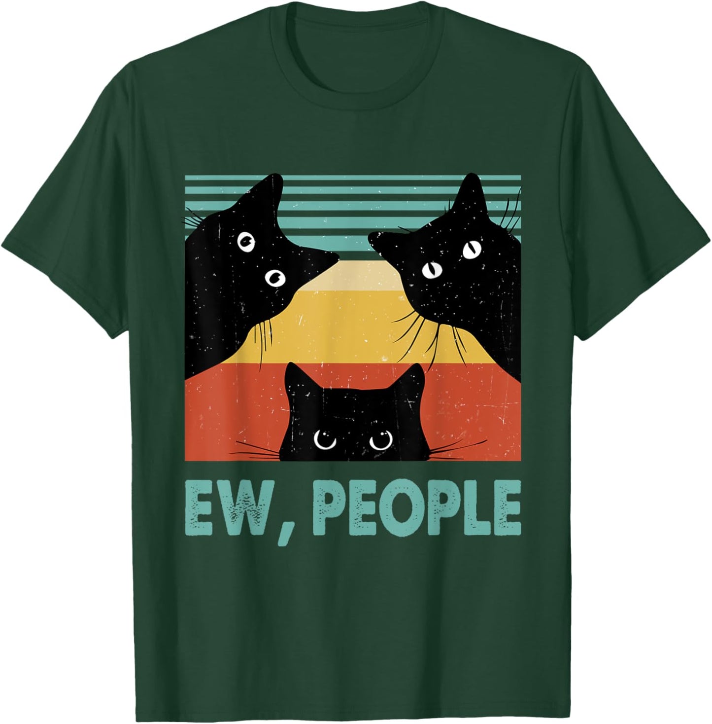 Ew People Funny Black Cat Retro Introvert Cat Lovers Men Women T-Shirt - T-Shirt | Forest